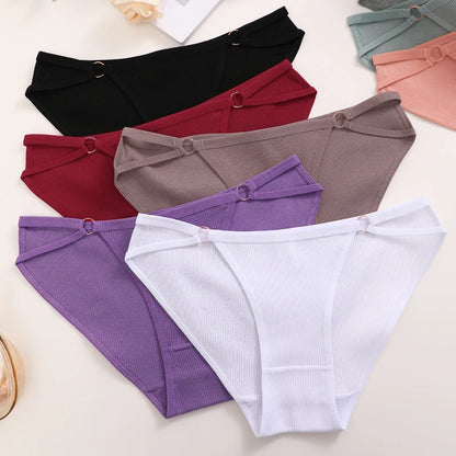 3PCS Cotton Panties For Women Sexy Low Rise Briefs Solid Color Underwear Female Breathable Intimates Lingerie Soft Underpants