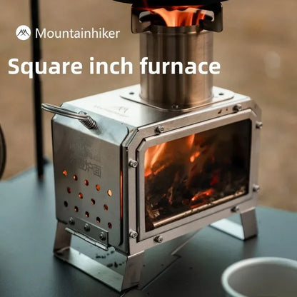 MOUNTAINHIKER Portable Firewood Square Stove Stainless Steel Outdoor Fire Heater Stove Picnic Hiking Camping Wood Burner Stove