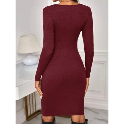 New Hot Sell Round Neck Tight Solid Color Short Maternity Dress Long Sleeve Knitted Maternity Dress