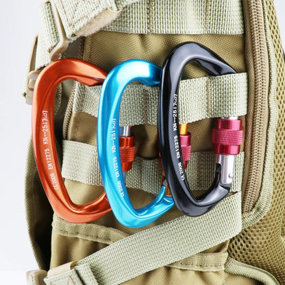 Rock Climbing Carabiner 25kN D-Shape Buckle Safety Screw Lock Spring-Loaded Gate Aluminum Outdoor Mountaineering Kits