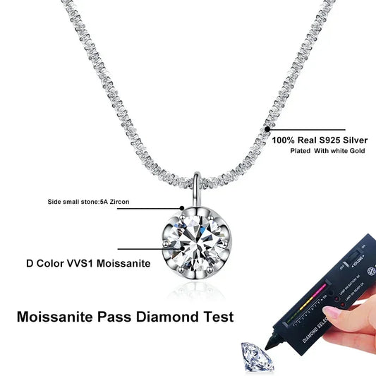 NeeTim 2ct Moissanite Necklace Pendant S925 Sterling Silver Party Wedding Lab Dimond Gem Necklaces For Women with Certificate