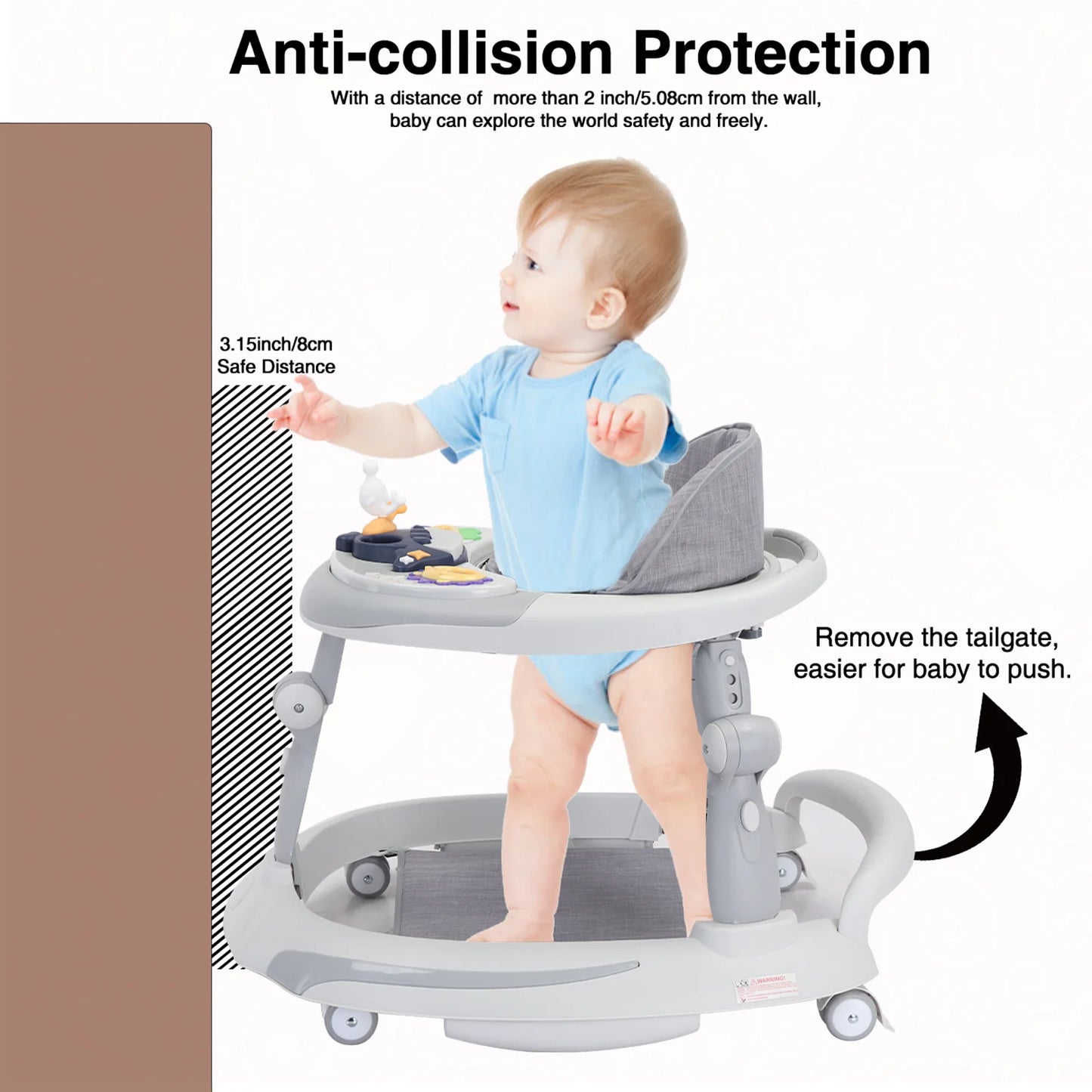 UBRAVOO Foldable Baby Walker with O-shaped legs & multi-function Rollover prevention, 6-18 Months, Adjustable Height, Music Toy