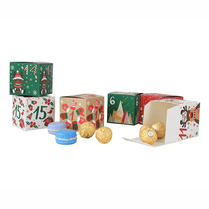 24PCS 1-24 Christmas Advent Calendar Gift Box Kids Xmas New Year Candy Cookies Wrapping Paper Box Christmas Gift Box Home Decor