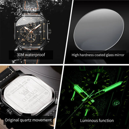 OLEVS 9950 Luxury Brand Men's Quartz Watch Fashion Business Leather Waterproof Timing Code Watch Sports Men's Watch Reloj Hombre