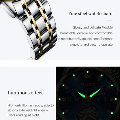 OLEVS Automated Mechanical Women's Watch Skeleton Hollow Moon Phase Date Display Elegant Luxury Watch for Ladies Original