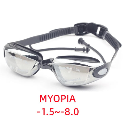 Adult Myopia Swimming Goggles Earplug Professional Pool Glasses Anti Fog Men Women Optical Waterproof Eyewear Diopter