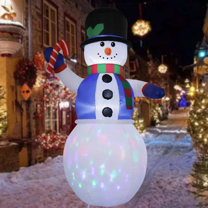 1.8M Christmas Inflatable Outdoor Snowman Wear A Blue Vest and A Hat with Rotating LED Lights for Holiday Party Xmas Yard Garden