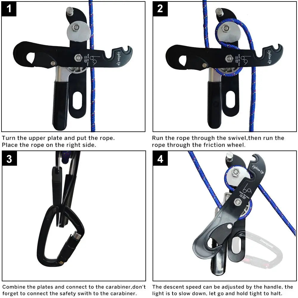 Professional Outdoor Rock Climbing Descent Device STOP Handle-Control Abseiling Device Downhill Descender Rappelling Mountaineer