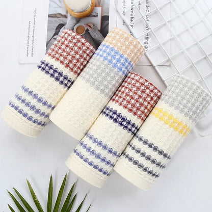 Thickened 100% Cotton Bath Towel Premium Striped Waffle Towel Adult Kids Home Absorbent Soft Towel