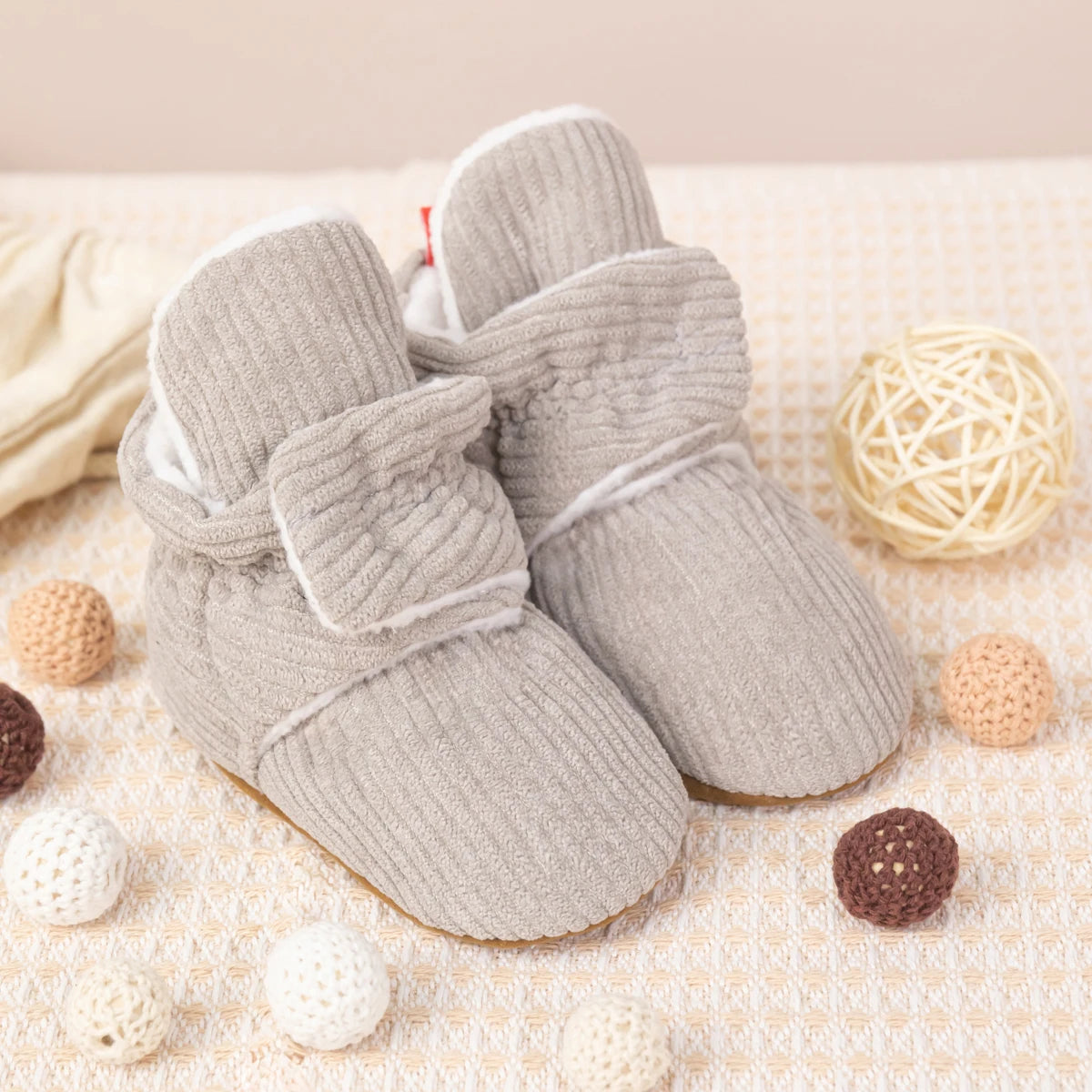 KIDSUN Baby Boy Girl Booties Newborn Fluff Toddler First Walkers Cotton Comfort Soft Anti-slip Infant Crib Shoes Socks Warm