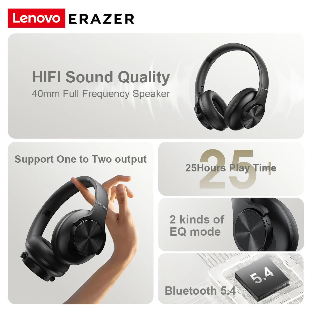 Lenovo ERAZER G50 Bluetooth Headset 5.4 Sports Headset Button Control Foldable Neck Strap Headphones Ultra-long Life Battery