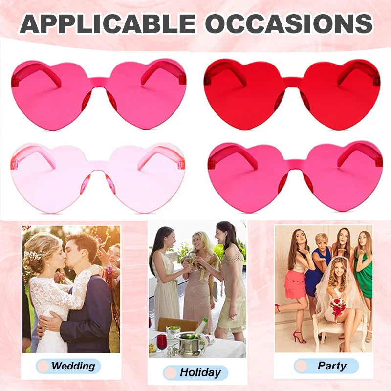 Heart Shaped Sunglasses for Women pink frameless Heart Glasses adults for wedding Bachelorette Party Favor Valentines Gifts