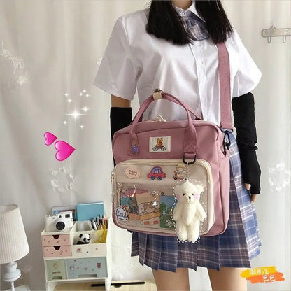 JIAERDI Kawaii Ita Bag For Teenage Girls Harejuku Preppy Backpack Women Cartoon Transparent JK Shoulder Bag Female Bolso Mujer