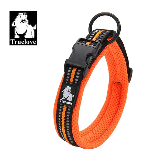 Truelove Adjustable Mesh Padded Pet Dog Collar 3M Reflective Nylon Dog Collar Durable Heavy Duty for all breed all weather 8size