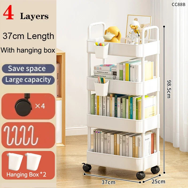 3/4 Tier Mobile Storage Rack Trolley Organizer With Wheels Plastic Kitchen Organizers Household Cart Mobile Trolley Bookshelf