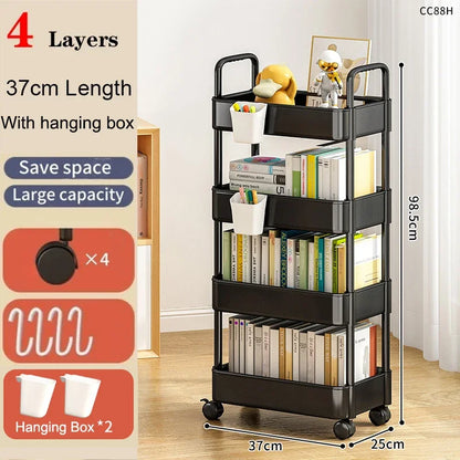 3/4 Tier Mobile Storage Rack Trolley Organizer With Wheels Plastic Kitchen Organizers Household Cart Mobile Trolley Bookshelf