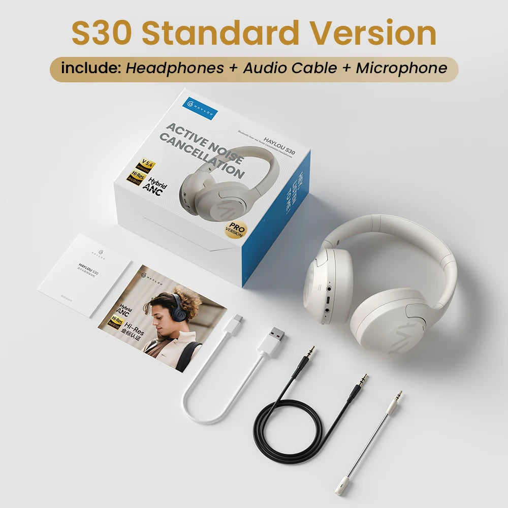 HAYLOU S30 Wireless Bluetooth 5.4 Headphones 43dB Adaptive Noise Cancelling Headsets 40mm Driver 80H Playtime Earphones