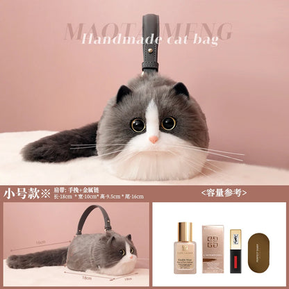 JIAERDI Lolita Plush Cute Cat Bag Women Harajuku Animal Circular Fur Soft Kawaii Hand Bag Female Sweet Cool Black Crossbody Bags