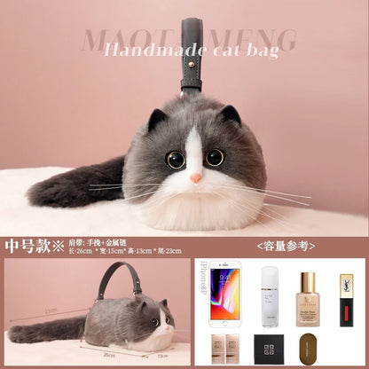 JIAERDI Lolita Plush Cute Cat Bag Women Harajuku Animal Circular Fur Soft Kawaii Hand Bag Female Sweet Cool Black Crossbody Bags