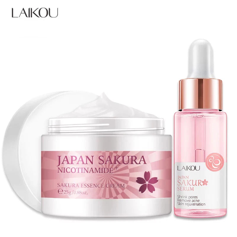 LAIKOU Sakura Serum And Collagen Face Cream Cherry Blossom Essence Moisturizing Brightening Shrink Pores Face Care Set