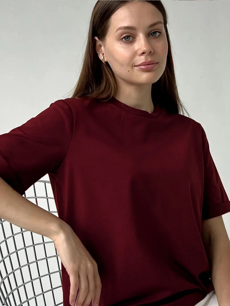 Hirsionsan 100% Cotton T Shirt Women Summer New Basic Elegant Tee Casual Loose Tshirt Chic O Neck Female Couple Tops M-3XL