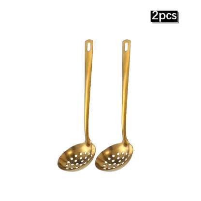 2/6pcs Stainless steel kitchenware set home creative Korean golden soup spoon colander hot pot spoon kitchen cooking frying s