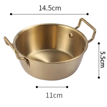 1pc 304 Stainless Steel Golden Instant Noodle Bowl Korean Rice Wine Bowl With Handle Salad Snack and French Fry Bowl