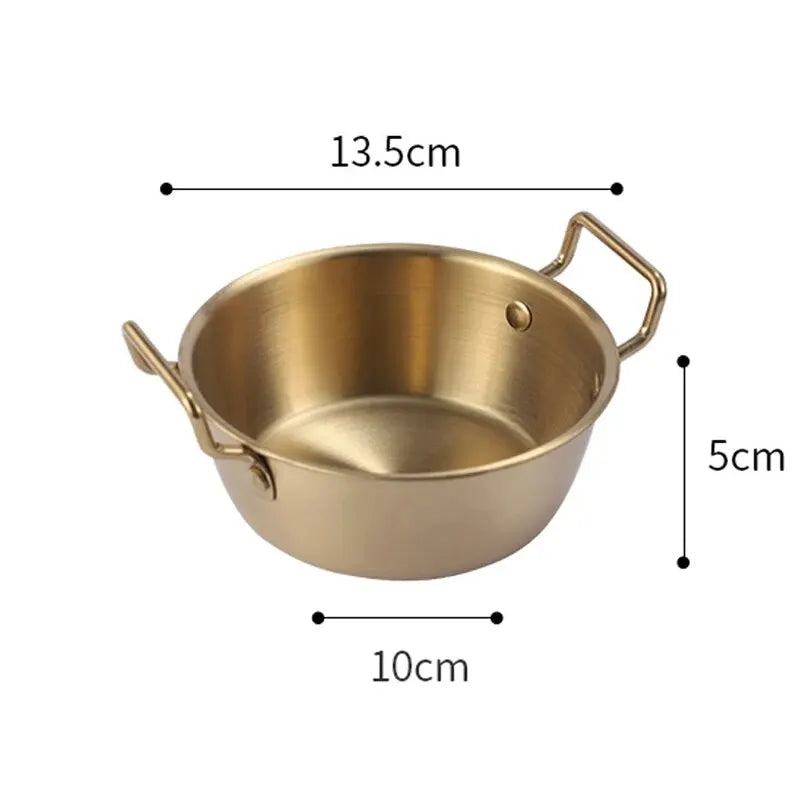 1pc 304 Stainless Steel Golden Instant Noodle Bowl Korean Rice Wine Bowl With Handle Salad Snack and French Fry Bowl