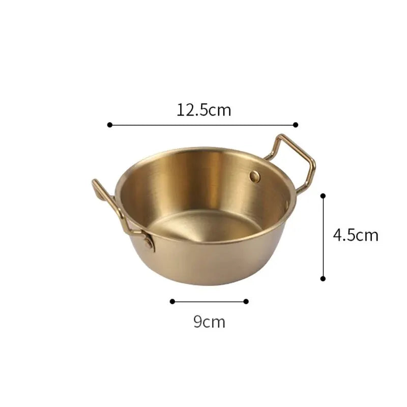 1pc 304 Stainless Steel Golden Instant Noodle Bowl Korean Rice Wine Bowl With Handle Salad Snack and French Fry Bowl