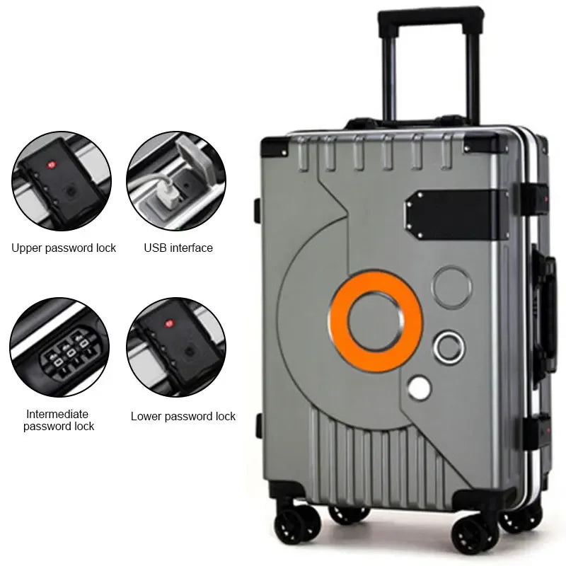 Aluminum Frame Suitcase Super Silent Combination Lock Boarding Rolling Luggage Fashion New Trolley Case 20/22/24/28 Inch