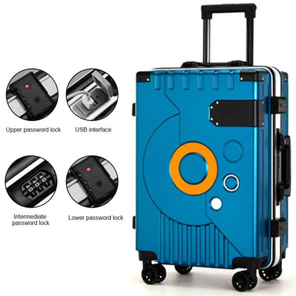 Aluminum Frame Suitcase Super Silent Combination Lock Boarding Rolling Luggage Fashion New Trolley Case 20/22/24/28 Inch