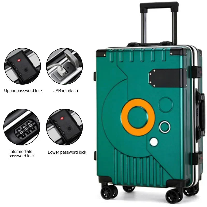 Aluminum Frame Suitcase Super Silent Combination Lock Boarding Rolling Luggage Fashion New Trolley Case 20/22/24/28 Inch