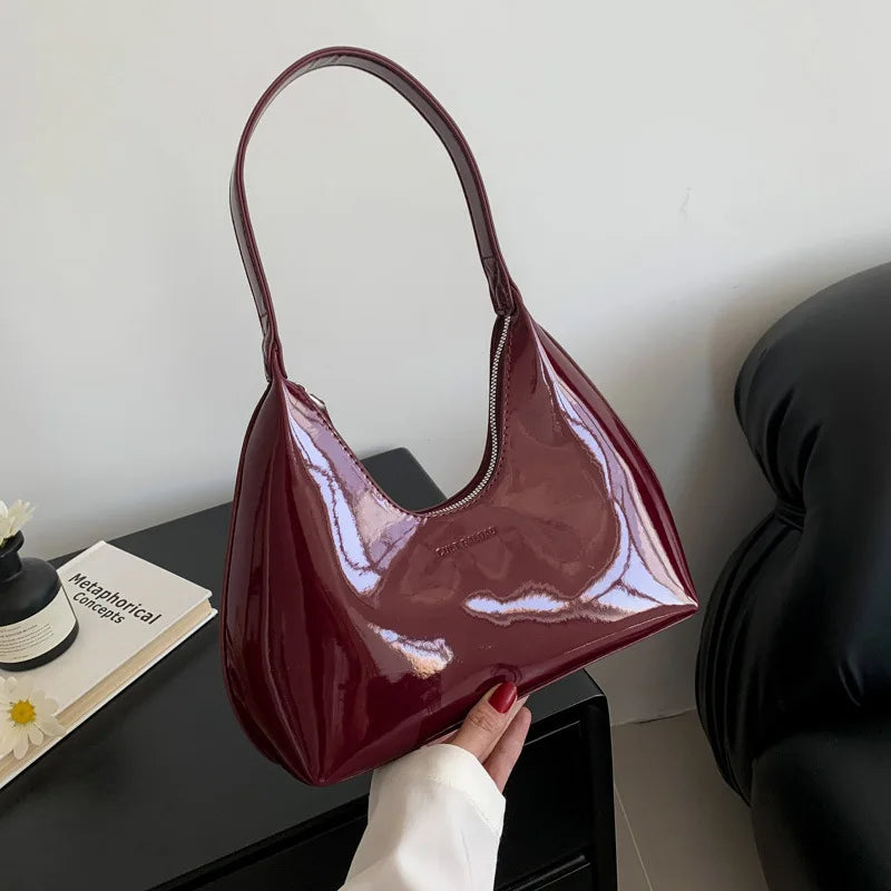 Trendy Designer Solid Shoulder Bags for Women Handbags and Purses New Fashion Patent Leather Underarm Ladies Tote Bags