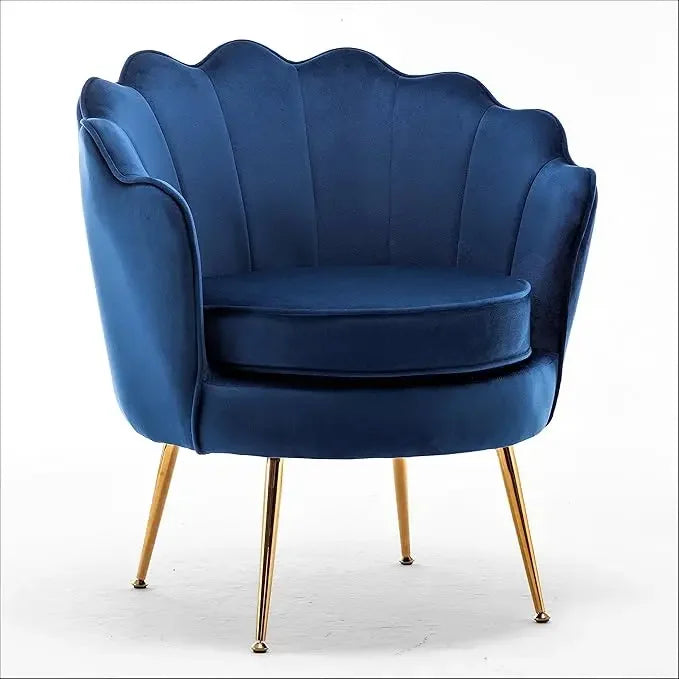 Velvet Barrel Accent Chair with Scalloped Silhouette and Gold Metal Legs, Decorative Piece Suitable for Traditional, Modern