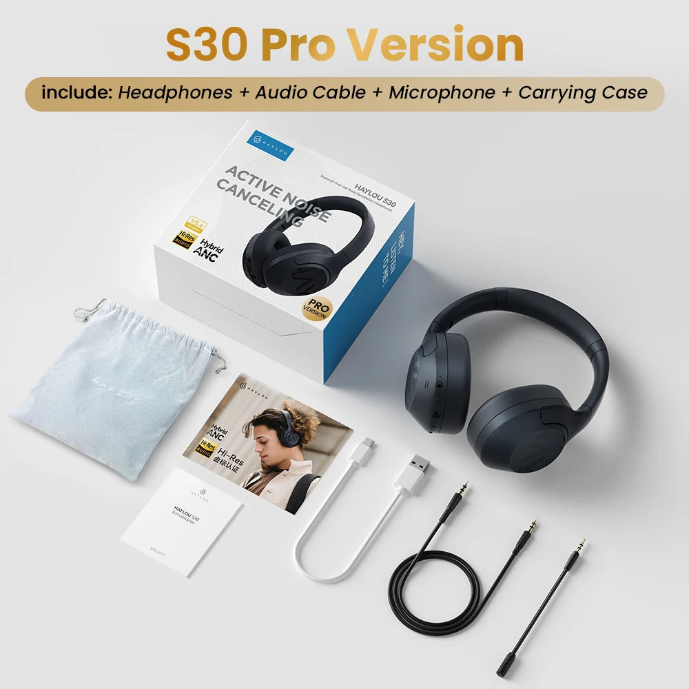 HAYLOU S30 Wireless Bluetooth 5.4 Headphones 43dB Adaptive Noise Cancelling Headsets 40mm Driver 80H Playtime Earphones