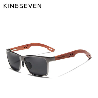 KINGSEVEN Design Handmade Natural Bubinga Wooden+Aluminum Sunglasses Men Polarized Fashion Sun Glasses Square UV400 Gafas De Sol