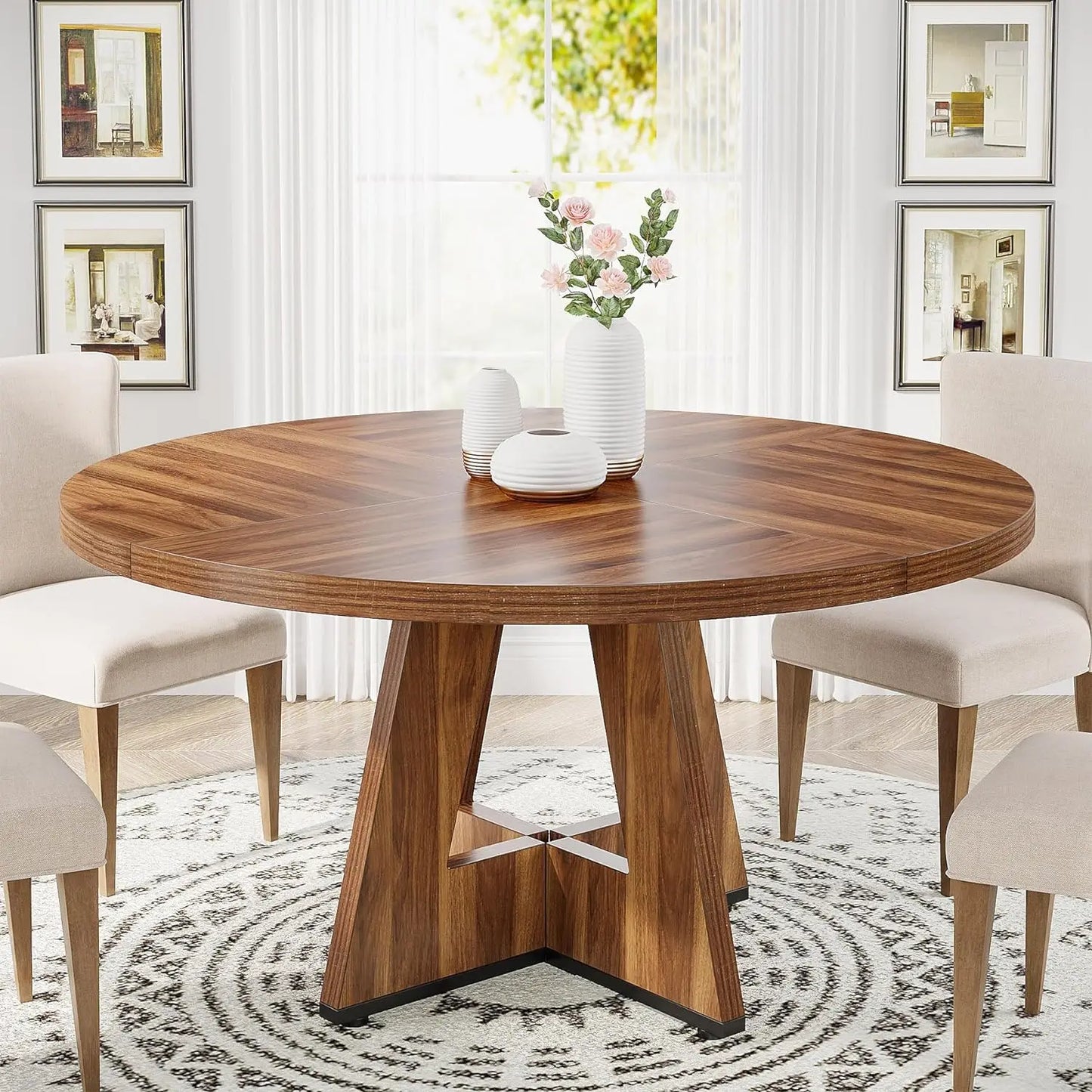 Round Dining Table for 4,47 Inch Farmhouse Kitchen Table Small Dinner Table Wood for Dining Room