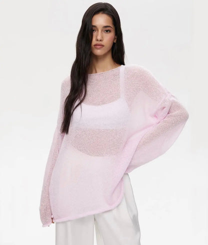 Hirsionsan Elegant Sweater Women Summer Autumn Casual Fashion Loose Women Pullovers Chic Pink White Jumper Sueter Mujer