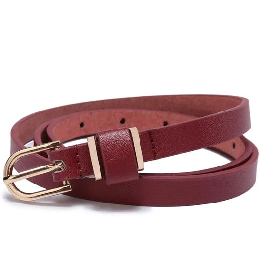 Women's Skinny Leather Belt Solid Color Waist or Hips Ornament Girls 1.5cm Wide Leopard Waistband 10 Sizes to Choose From