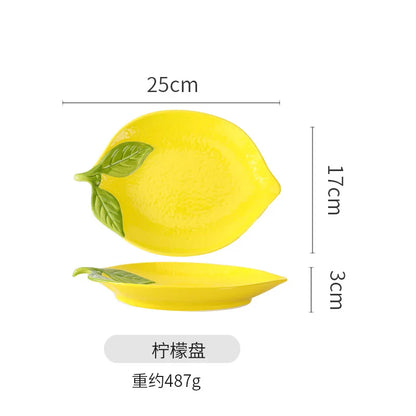 Creative Cartoon Lemon Shaped Ceramic Salad Bowl Soup Bowl Family Fruit Snack Plate Kitchen Utensils Accessories