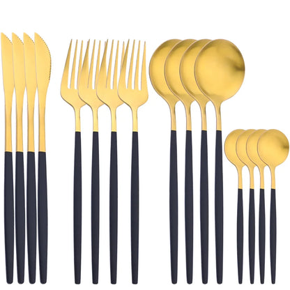 16Pcs Gold Stainless Steel Cutlery Set Knife Fork Spoon Dinnerware Matte Tableware Set Wedding Birthday Silverware Dinner