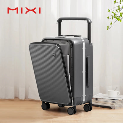 Mixi Front Laptop Pocket Suitcase Wide Handle Travel Suitcase Men 20''Carry-On Luggage Women PC Aluminum Frame Trolley Case 24''