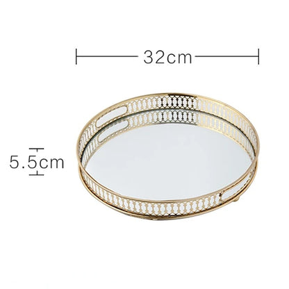 Metal Decorative Tray Makeup Organizer Box Jewelry Display Home Decorative Mirror Tray Fruit Snack Candy Dish Tea Table Storage