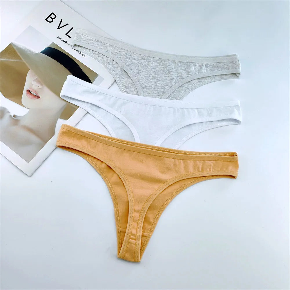 3PCS 100% Cotton G-string Women Sexy Thongs Simple Seamless Underwear Comfortable Low Waist Bikini Panties Female Casual Briefs