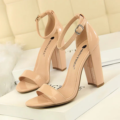 Summer Fashion Classic Women 9.5cm High Heels Sandals Yellow Gladiator Square Block Heels Pumps Strappy Chunky Platform Shoes