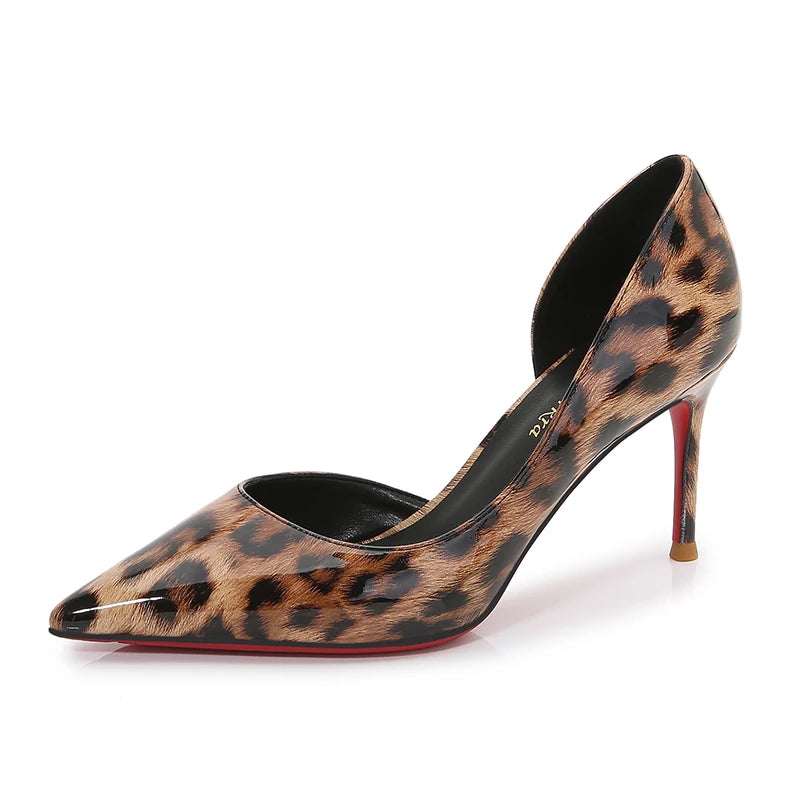 Spring New Red Sole High Heels Women's Thin Heels Shallow Mouth French Sexy Leopard Print Mesh Red Single Shoes