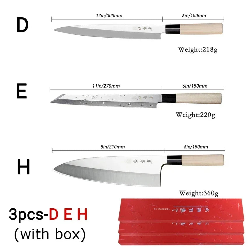 Japanese Sushi Sashimi Chef Knife Salmon Sharp Knives Meat Cutting Fish Raw Knife Cooking Right-Handle Kitchen Knife with Box