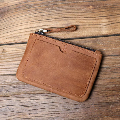 NZPJ Leather Mini Men's Coin Wallet Retro Leisure First Layer Cowhide Lady's Change Purse Crazy Horse Leather Credit Card Bag