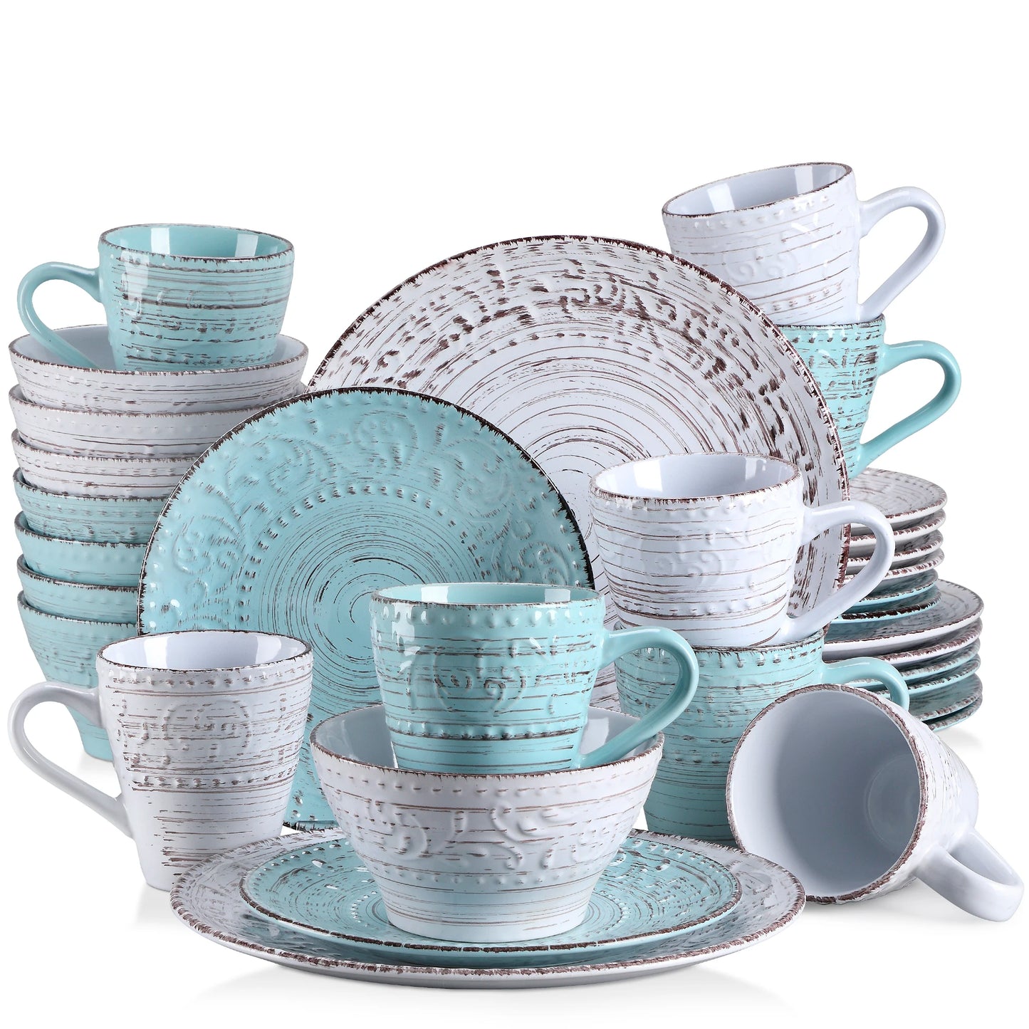 Vancasso VINE 16/32/48 Stoneware Dinnerware Set with Dinner Plate,Dessert Plate,Bowl,Mug Tableware Set Service for 12 Person