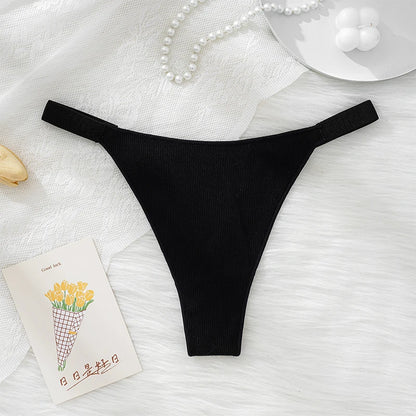100% Cotton Shapely women thong sexy underwear with strong elasticity T-back briefs